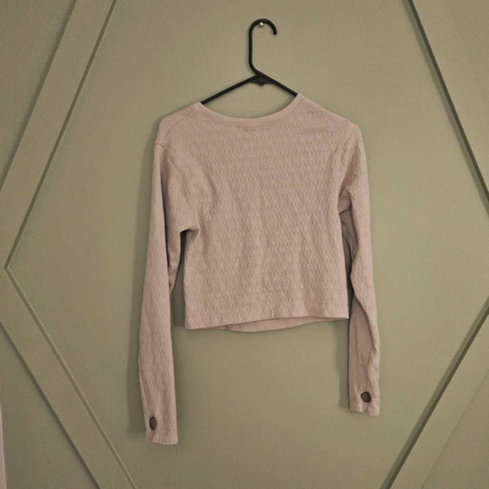 Joy Lab T-Shirt Womens Medium Cropped Keyhole Thumbholes Stretch Textured Silver - Picture 6 of 7